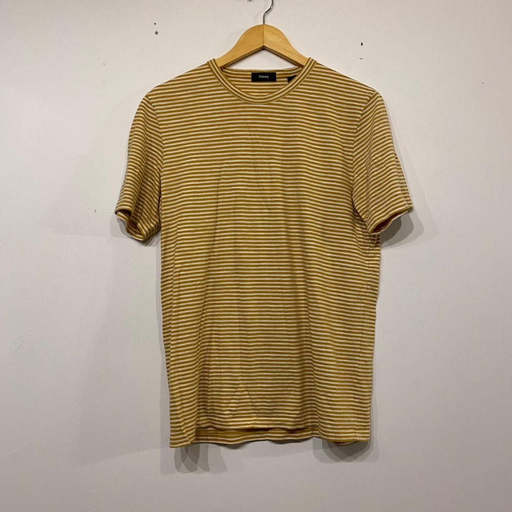 Theory Mens Striped Short Sleeve T-Shirt Mustard Yellow White Size M